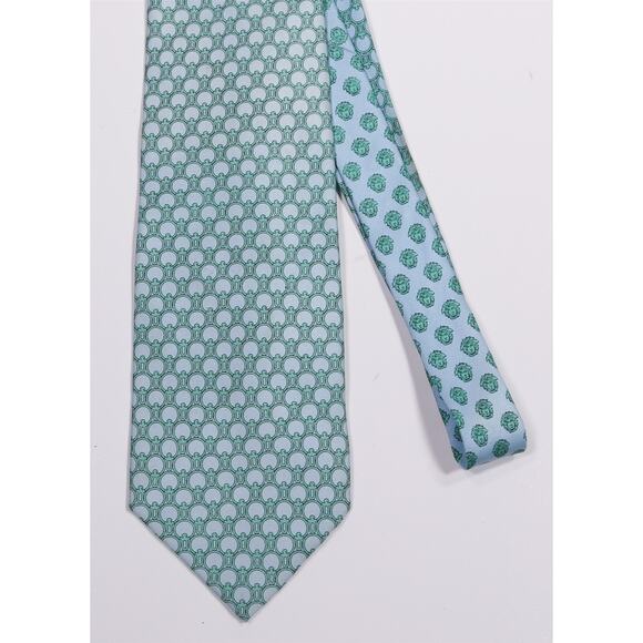 Gianni Versace Vintage 90s Green Sky Blue Geometric Print Silk Necktie Tie - Picture 3 of 7